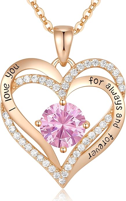 CDE Forever Love Heart Necklaces for Women, Wedding Anniversary, Birthday Mothers Day Christmas Day Gifts for Mom, Mother, Wife, friend, S925 Silver Jewelry with Birthstone Pendant