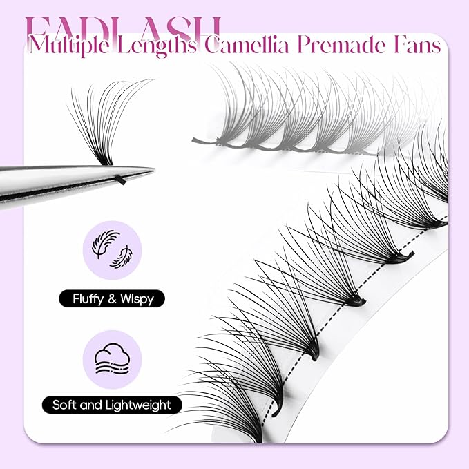 FADLASH Premade Lash Fans D Curl Premade Fans Eyelash Extensions 16D 0.07 Volume Lash Fans Premade Handmade Premade Lash Extensions Fans (16D-07D, Camellia)
