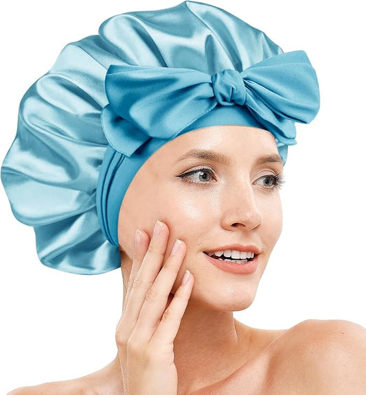 Silk Bonnet for Sleeping Women, Adjustable Soft Satin Lined Bonnet with Tie Band, Double Layer Sleep Night Cap