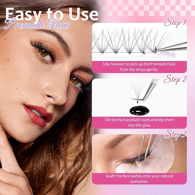 FADLASH Premade Lash Fans Double Layers Fluffy Premade Fans Eyelash Extensions 0.07 Thickness D Curl 10D Volume Lashes Premade Easy Fan Lashes (10D-0.07-D, 13mm)