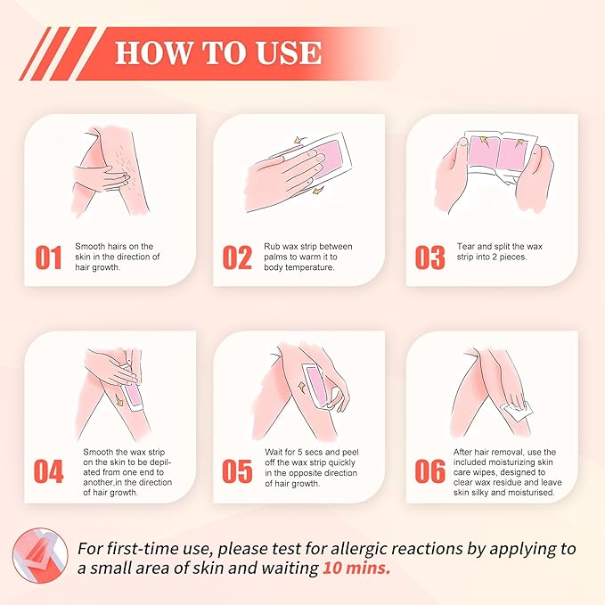 Wax Strips for Hair Removal, Facial & Body Waxing Kit for Women, Hypoallergenic Cold Wax for Face & Sensitive Skin, No-Heat for Bikini, Arms & Legs