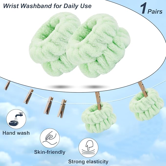 2 Pcs Wrist Bands for Washing Face-Dorbetar, Microfiber Wrist Towels for Washing Face, Spa Wristbands for Washing Face, Face Wash Wristbands, Arm Bands for Washing Face for Woman and Children