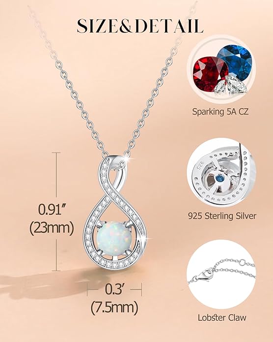 FANCIME Birthstone Necklaces for Women Fine Jewelry Sterling Silver Infinity Pendant Anniversary Birthday Gifts for Her Women Wife Mom Lady Daughter, Chain 16"+2" Extend