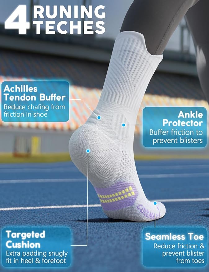 Juclise Womens Coolmax Bamboo Viscose Compression Running Crew Socks, Moisture-Wicking Anti-Blister Hiking&Gym Athletic