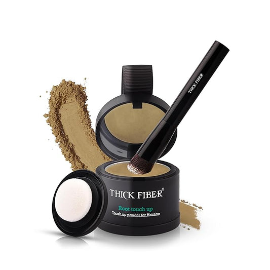 THICK FIBER Root Touch Up Powder for Thinning Hair Women - Water & Sweat Resistant Hair Loss Concealer Set with Brush (Blonde)