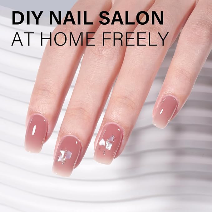 AILLSA Crystal Rose Nude Gel Polish Soft Red Jelly Gels Nail Polish Nude Pink Translucent Nail Polish Neutral Color Soak Off U V Sheer Gel Nails for Nail Salon at Home 0.51 Fl Oz