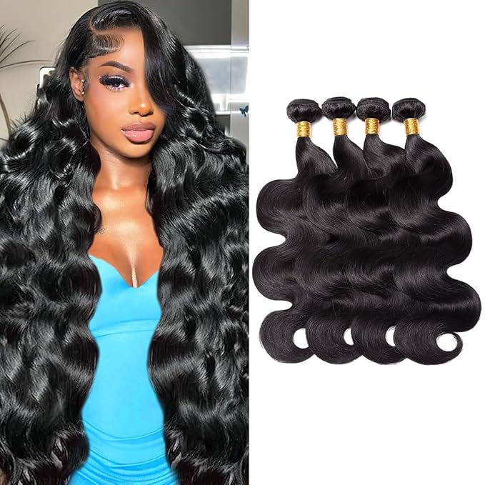 12A Human Hair Bundles 24 26 28 30 Inches Body Wave Bundles Human Hair 100% Unprocessed Brazilian Virgin 4 Bundles Human Hair Extensions Quick Weave Natural Black