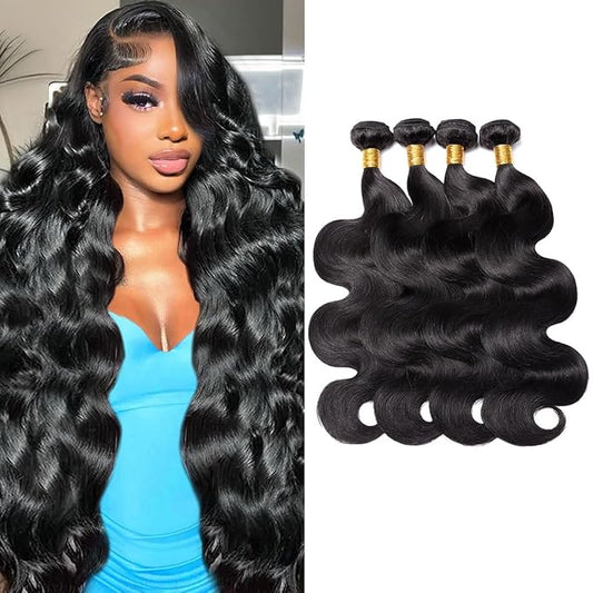 12A Human Hair Bundles 24 26 28 30 Inches Body Wave Bundles Human Hair 100% Unprocessed Brazilian Virgin 4 Bundles Human Hair Extensions Quick Weave Natural Black