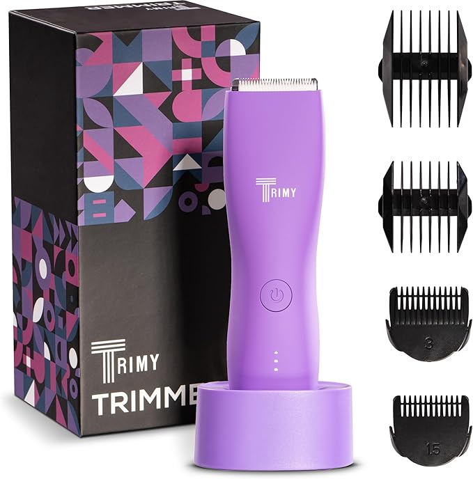 TRIMY Body Hair Trimmer for Men and Women, Ball and Groin Trimmer, Bikini Trimmer, Pubic Hair, Manscaping, Waterproof, Wireless Grooming, Body Shaver, Manscape (Purple)
