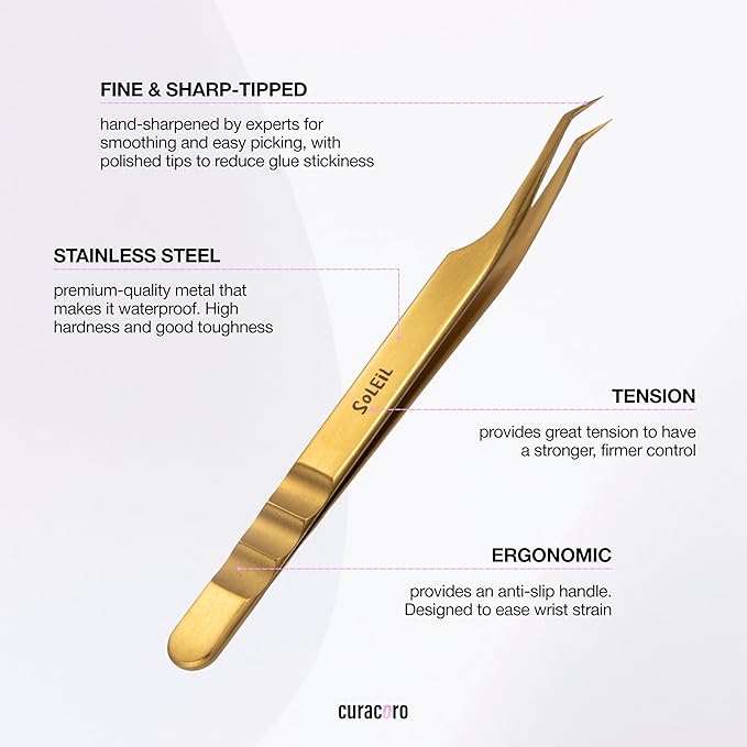 Curacoro Lash Tweezers for Eyelash Extensions - LashSmith 50° Short Tip Tweezer for Isolation, Fan Pickup & Multiple Lashing Techniques