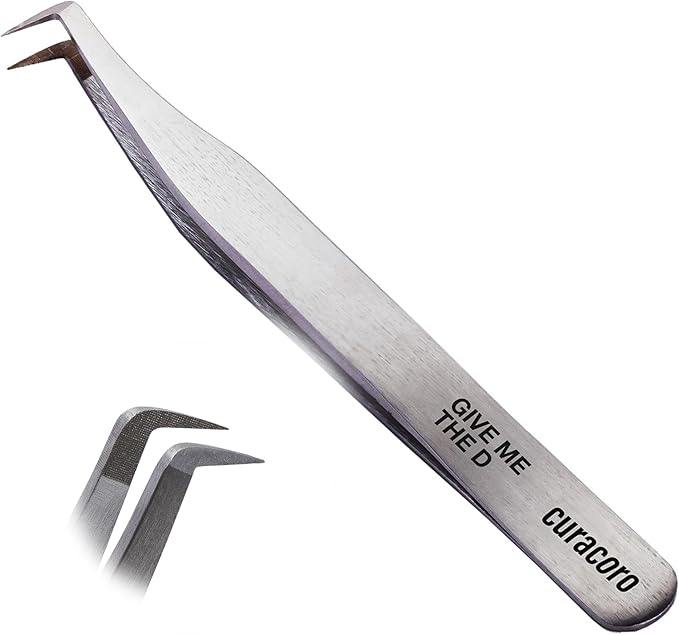 Curacoro Lash Tweezer - Professional & Precision Fiber Tip Grip Lash Tweezers for Eyelash Extensions, Multi Shapes & Purposes Tweezers for Volume, Isolation & Classic Lashes (Silver, Give Me the D)
