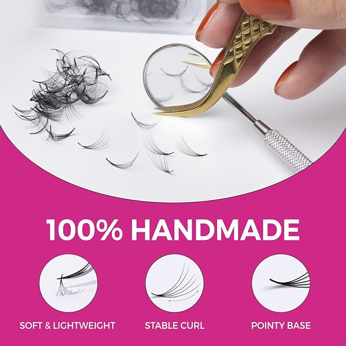 Eyesy Lash 500 Promade Fans - Volume Premade Lash Fans for Eyelash Extensions Pointy Base Handmade Loose Pre Made Eyelashes Middle Stem Soft and Lightweight (5D 0.05 C 10mm)