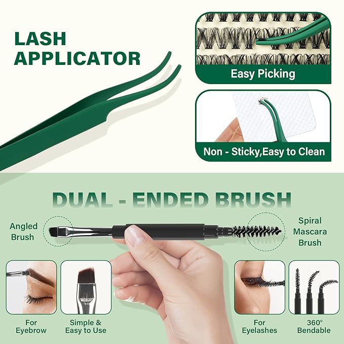 KEYYOU Lash Extension Kit DIY 300Pcs Lash Clusters Eyelash Extension Kit 30D D Curl 9-18MIX Lash Clusters Kit with Lash Glue Remover Applicator Easy to Use for Beginners(Kit,30D-D,9-18MIX)