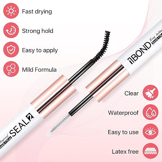 Miuffue Eyelash Glue, Lash Bond and Seal, Latex-Free Lash Glue for Sensitive Eyes, Waterproof Strong Hold Eyelash Cluster Adhesive for 72 Hours