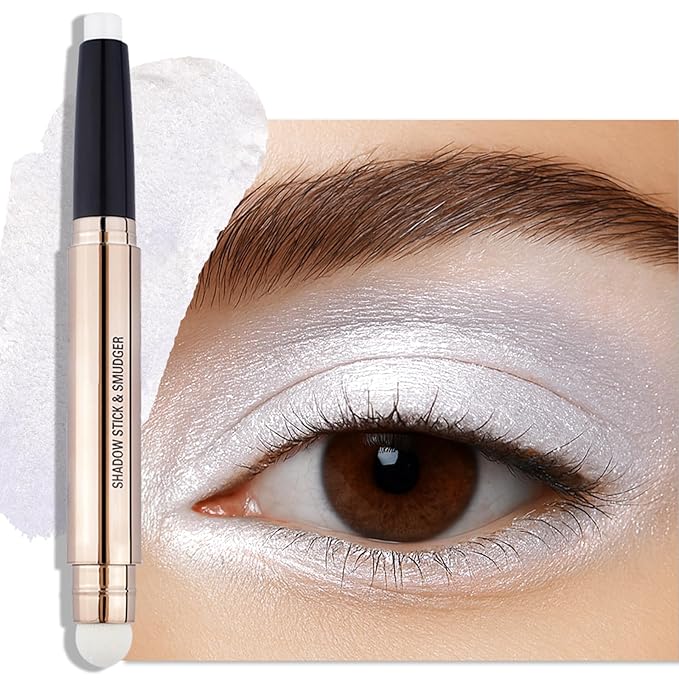 Erinde Waterproof Cream Eyeshadow Stick, Silver White Shimmer Eye Shadow Sticks, Cream to Powder Eyeshadow Crayon, Buildable & Blendable Long-Lasting Eye Shadow Stick, Vegan & Cruelty-Free, C01