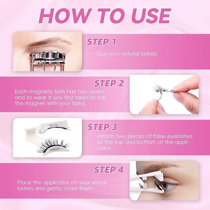 FADLASH Magnetic Eyelashes with Applicator Reusable Magnetic Lashes Natural Look 2 Pairs with Clamp No Glue Needed False Eyelashes Kit Easy to Wear (806+B7)