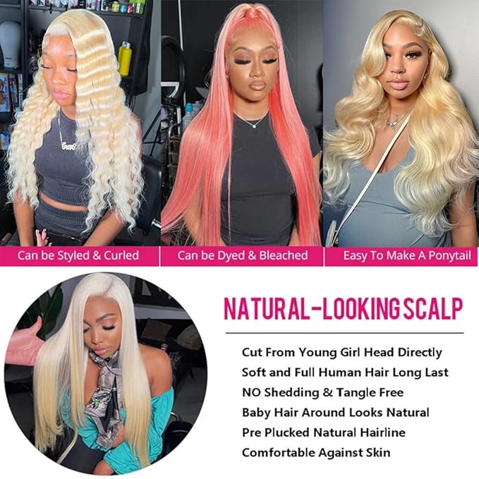 613 Hair Bundles Straight Hair Bundles Blonde Human Hair Bundle 20 22 24 Inch Unprocessed Brazilian 613 Straight Human Hair Bundles Extensions for Women