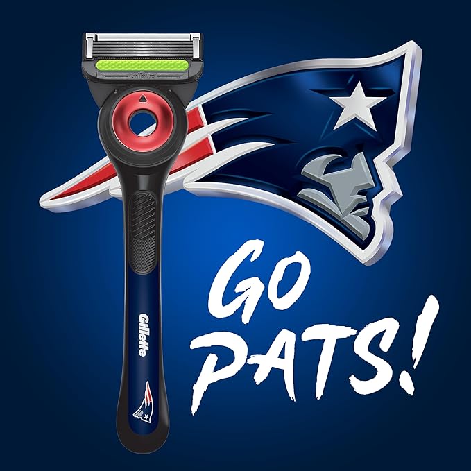 Gillette Labs Special NFL Patriots Edition Shaving Razor for Men - 1 Handle, 4 Razor Blade Refills & Magnetic Stand, GilletteLabs with Exfoliating Bar