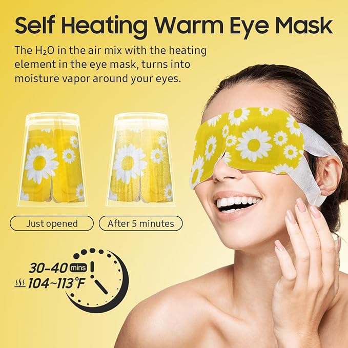 BeHoomi 30Packs Steam Eye Mask, Heated Eye Mask Warm Compress for Eyes, Self Heating Disposable Steam Mask for Home Sleep, Spa, Travel Essentials & Relaxation Gifts, Stocking Stuffers (Chamomile)