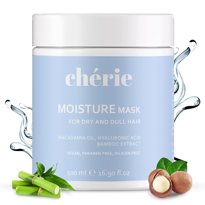 chérie Deep Conditioning Hair Mask for Curly and Straight Hair With Macadamia Oil, Hyaluronic Acid & Bamboo Extract, Hydrating for Dry Damaged, Helps Repair, Reducing Frizz & Breakage, Vegan 16.90 oz