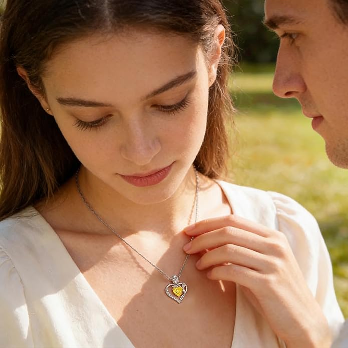 1.2CT Rose Heart Necklace Option of Moissanite or Lab-Grown Sapphire Ruby Emerald&More Necklace for Women Birthstone Girlfriend Necklace S925 Sterling Silver 18K White/Rose Gold Plated D Color VVS1 Gift for Wife Mother Daughter for Birthday Anniversary...
