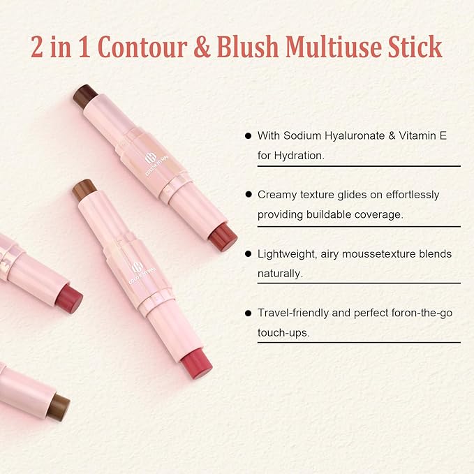 Color Nymph Blush Contour Stick, Cream Blush & Contour Matte Texture Double-end Stick Multiuse Blusher with Butter Bronzer For Cheeks Eyes Lip Vegan & Cruelty-Free - 03# Morocco Plum
