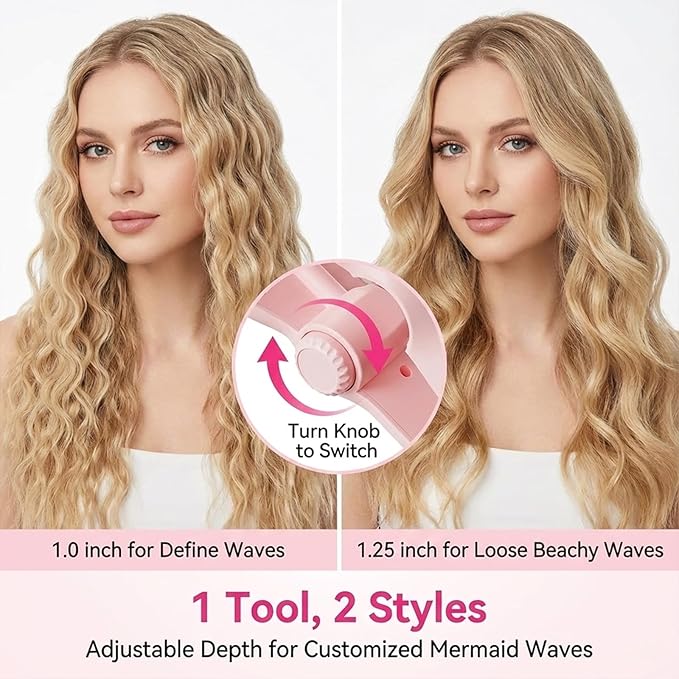 Hair Crimper for Women - Curling Iron Waver Hair Tool to Adjustable Groove - Rizadora para Cabello - Anti-Scald Tech Hair Waver - Ionic Ceramic Coating for Long-Lasting,Fast Heating,Pink, 1/1.25 Inch
