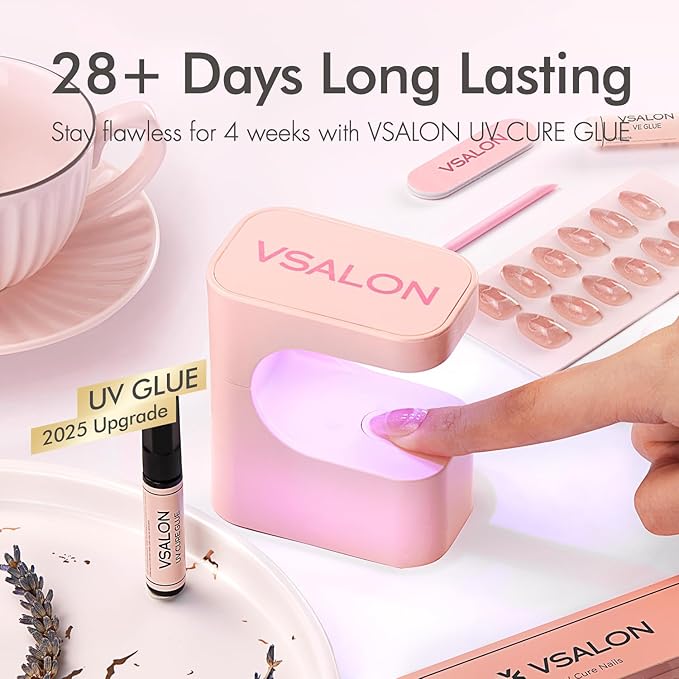 VSALON Press On Nails Short Almond, 32 Pcs 16 Sizes Red Cat Eye Press On Ombre Chrome Fake Nails With UV Cure Glue, Reusable Stick On Nails False Nails Kit Valentines Gifts For Women