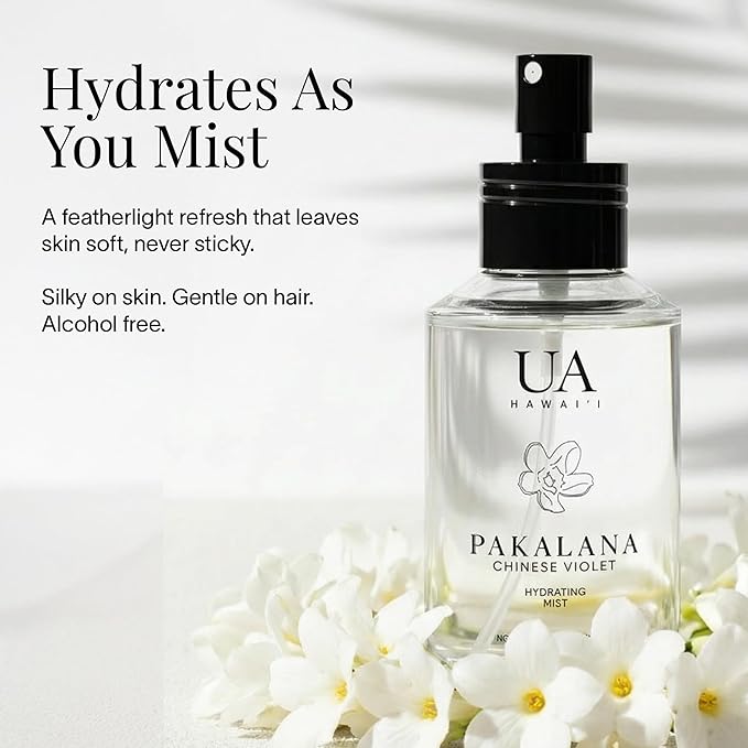 Pakalana Chinese Violet Body and Hair Mist from Hawaii, Hair Perfume for a Light, Hydrating Refresh, Body Mist for Women and Men, Alcohol-Free, With Moisturizing Hyaluronic Acid & Glycerin, 3.4 oz