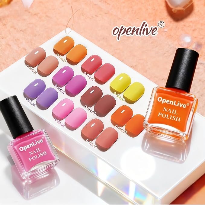 OpenLive Fall Maple Leaf Nail Polish Set -12 Colors Orange Purple Yellow Nude Pink Nail Polish Set With Base Coat and Top Coat Quick Dry Long Lasting Color Nail Polish for Holiday Gift Giving