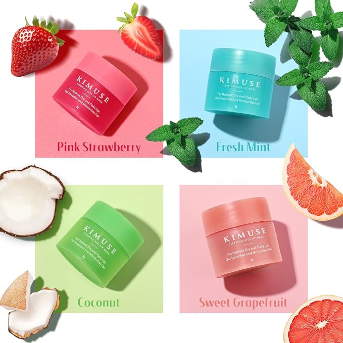 KIMUSE Lip Mask Set, Lip Sleeping Mask, Overnight Lip Treatment for Dry Lip, Flaky, Moisturizing, Vitamin C, Shea Butter & Antioxidants