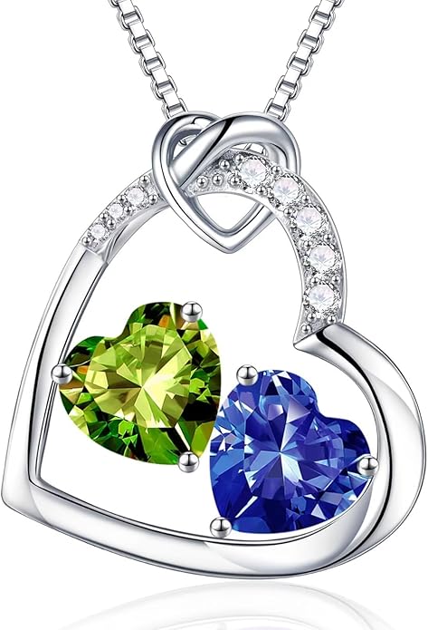 Iefil Valentines Day Gifts for Her - 925 Sterling Silver Heart Birthstone Necklace, Anniversary Birthday Gifts for Women Wife Girlfriend, Jewelry for Mom Daughter