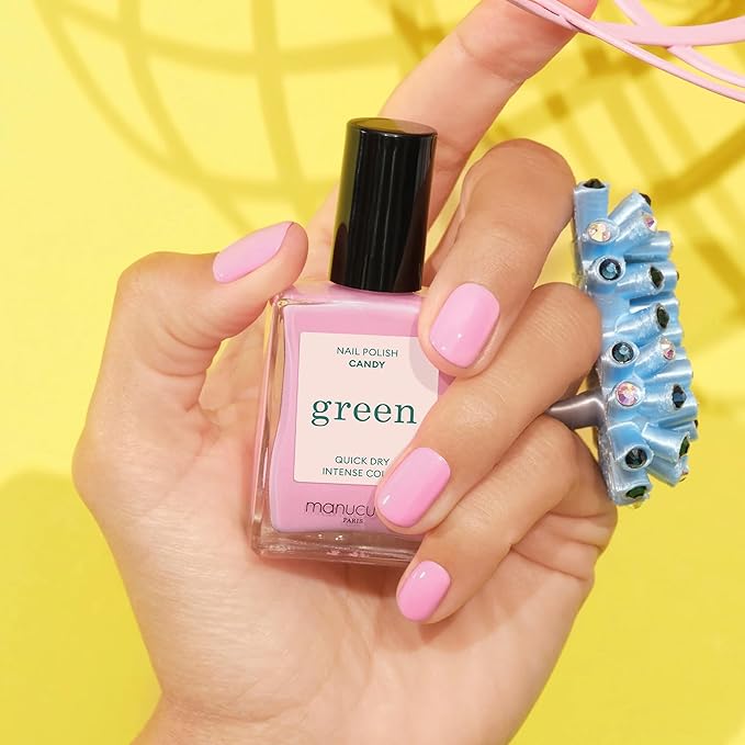 Manucurist Green Nail Polish Candy - Neon Pink Nail Polish - 9-Free, Plant-Based and Vegan - Manicure - Made in France - 0.5 fl oz