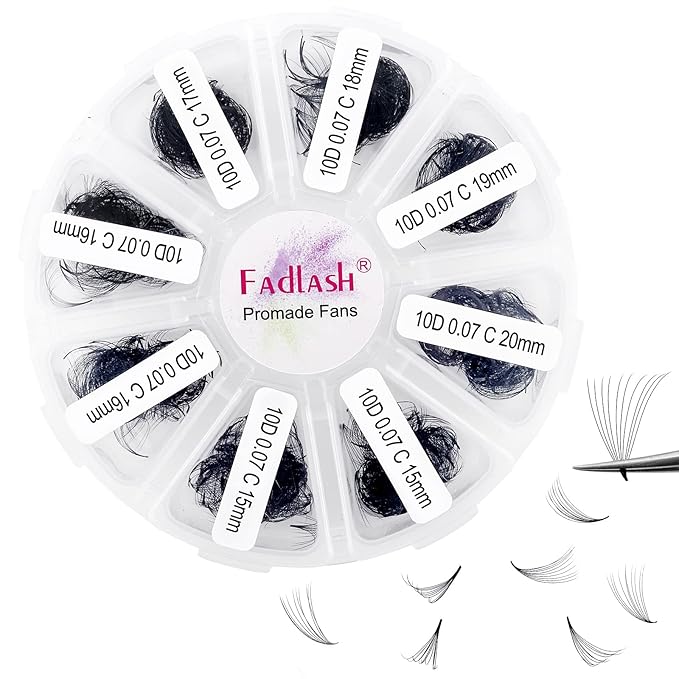 Premade Lash Fans Mixed Tray 1000 Promade Loose Fans Pointed Thin Base Premade Fans Eyelash Extensions 10D Volume Lash Extensions Handmade (10D-0.07C, 15-20mm)