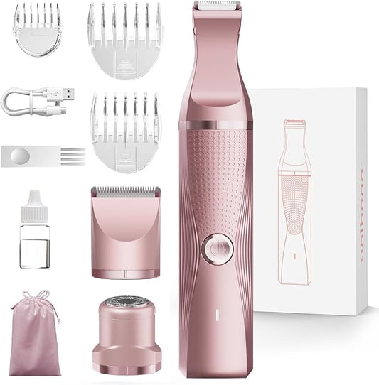 unibono 3-in-1 Electric Razor for Women - Waterproof Bikini Trimmer,Rechargeable Electric Shaver for Lady,Pubic Hair Trimmer Women,Personal Trimmer Groomer for Body Hair (Rose Golden,RG-1)