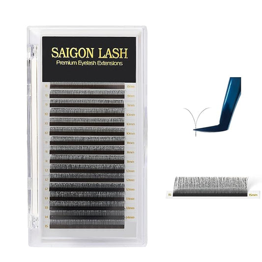 SAIGON LASH Y Eyelash Extensions, Split Tip Volume Lashes for Professionals, B/C/CC/D/DD Curl, 8-15mm Mixed Length, 0.07 Thickness, Soft Korean PBT Fiber, 16 Rows Tray (Y Lash DD-0.07)