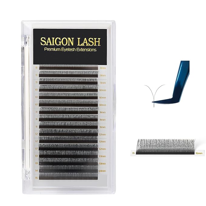 SAIGON LASH Y Eyelash Extensions, Split Tip Volume Lashes for Professionals, B/C/CC/D/DD Curl, 8-15mm Mixed Length, 0.07 Thickness, Soft Korean PBT Fiber, 16 Rows Tray (Y Lash B-0.07)