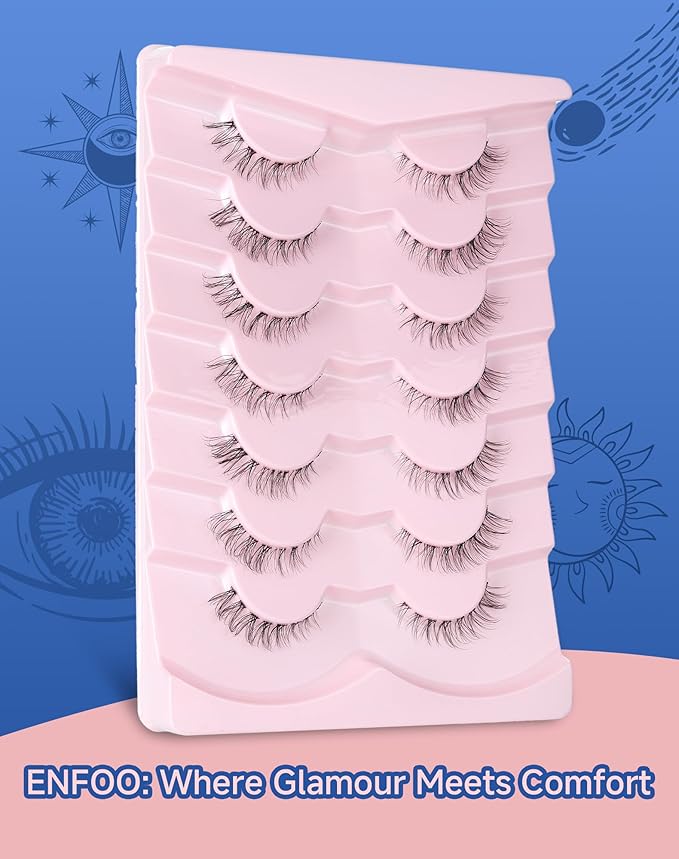 Short Lashes Natural Look Wispy False Eyelashes Flared Strip Eyelash Small Lash Fluffy Clear Band 7 Pairs C21