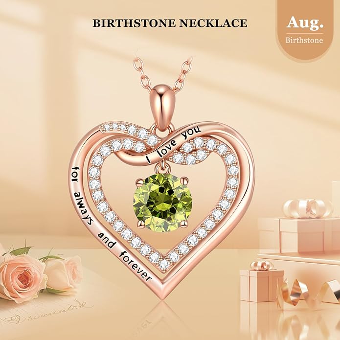 G&GEMSJEW Infinity Heart Birthstone Necklaces for Women, 925 Sterling Silver Jewelry, Pendant Heart Necklaces Birthday Anniversary Christmas Gift for Women Wife Mom Girlfriend Lady