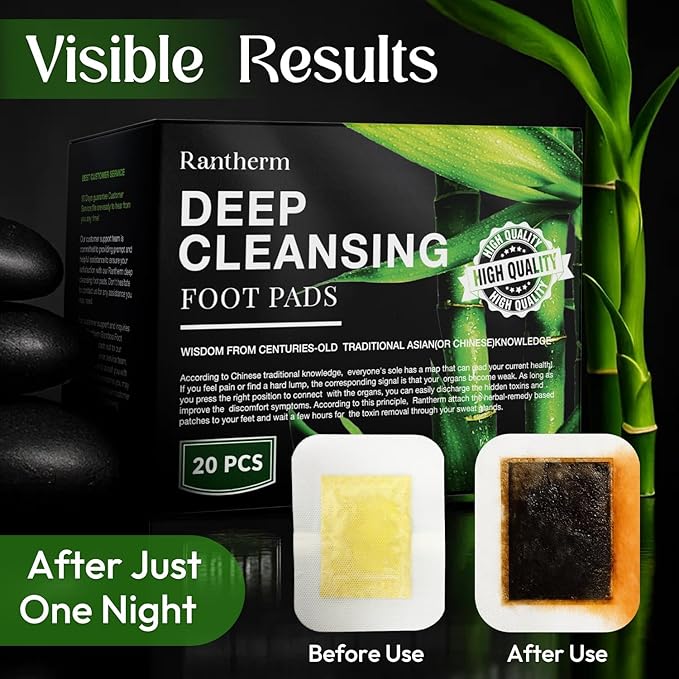 Rantherm Foot Pads, Bamboo Vinegar and Ginger Adhesive Pads for Daily Foot Use, 20 Packs