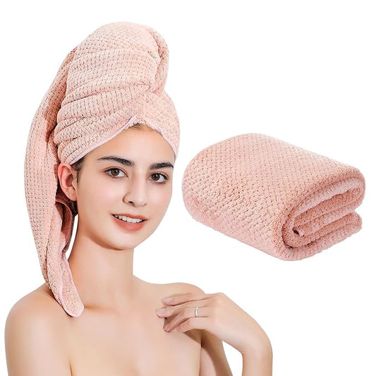Laojbaba Microfiber Hair Towel Quick Dry Hair Towel Hair Drying Towels Suitable for All Kinds of Hair Ultra Absorbent Long and Thick Hair 24X48inch Lotus Root Pink (1pcs)