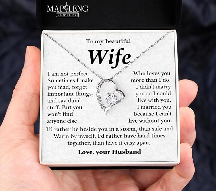 Mapileng To My Wife – Love Knot Necklace from Husband with Heartfelt Message Card & Elegant Luxury Gift Box, A Meaningful Romantic Jewelry Gift for Anniversary, Birthday, Wedding, Christmas