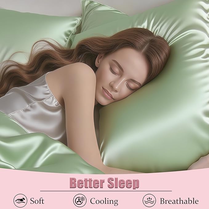Mulberry Silk Body Pillow Pillowcase with Zipper, Ultra Smooth Soft Breathable Cooling Pillow Cases for Hot Sleepers, Silk Satin Body Pillow Cover for Hair and Skin (Sage Green, 20×54 Inches, 1 Pack)