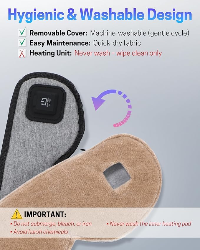 Heated Eye Mask for Dry Eyes, Stye Relief and Improved Sleep - Cordless Rechargeable Warm Compress with Graphene Heating, 3 Temp Settings, Auto Shut-Off, Washable Sleep Mask for Travel