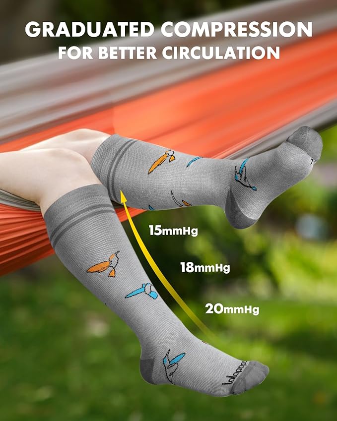 Lalapapa Bamboo Viscose Compression Socks for Women Men 2 Pairs 15-20mmHg Knee High Compression Socks Travel Nurse