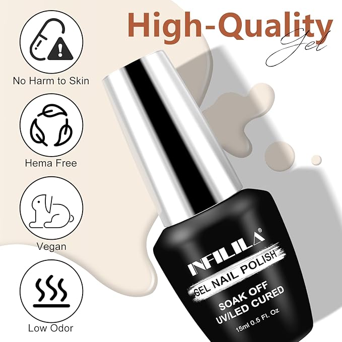 NXJ INFILILA Brown Gel Nail Polish, 15ml 0.51oz Cream Brown Gel Polish One-Stroke Coloring, Hema Free Light Color High Gloss Soak Off UV Manicure Salon DIY for Girls SQ017