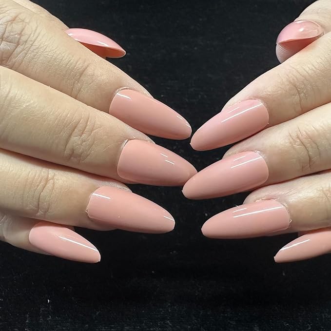 JONKASIPA French Fingertip Press-On Nails - Pink Almond Shaped Press-On Nails, Artificial Nails Designed for Women, 24 Pcs Stick-On Nail Set