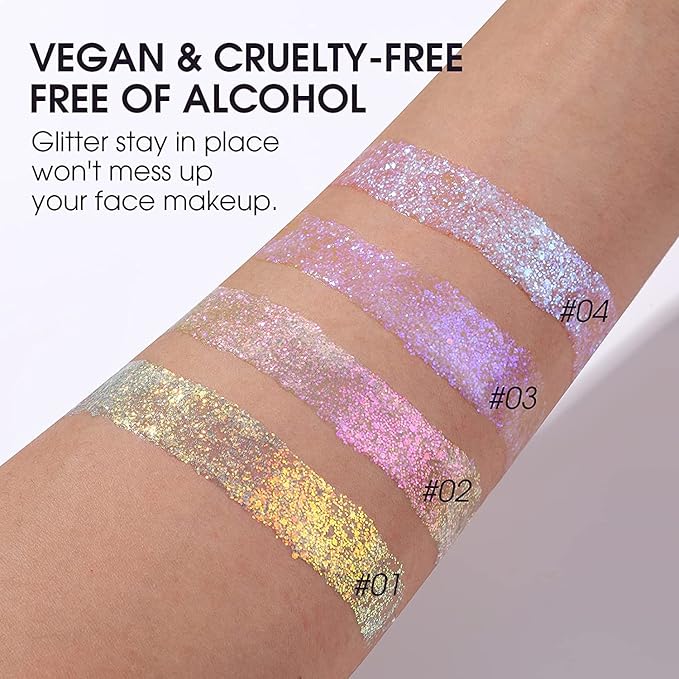 BestLand Holographic Body Glitter Gel - Cosmetic-Grade, Halloween Glitter for Face, Body, and Hair, Safe and Easy to Use, Perfect for Festivals Parties, Vegan & Cruelty Free (03 Mystic Purple)