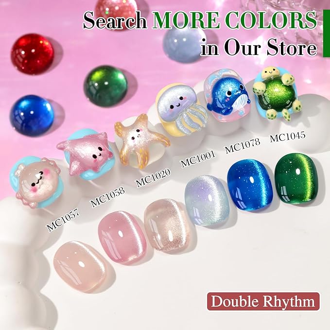 Double Rhythm Cat Eye Gel Polish with Magnet 15ML Holographic Glitter Shimmer Translucent Sheer Color Glass Magnetic Gel Polish Salon DIY at Home (Dark Green-MC1045)