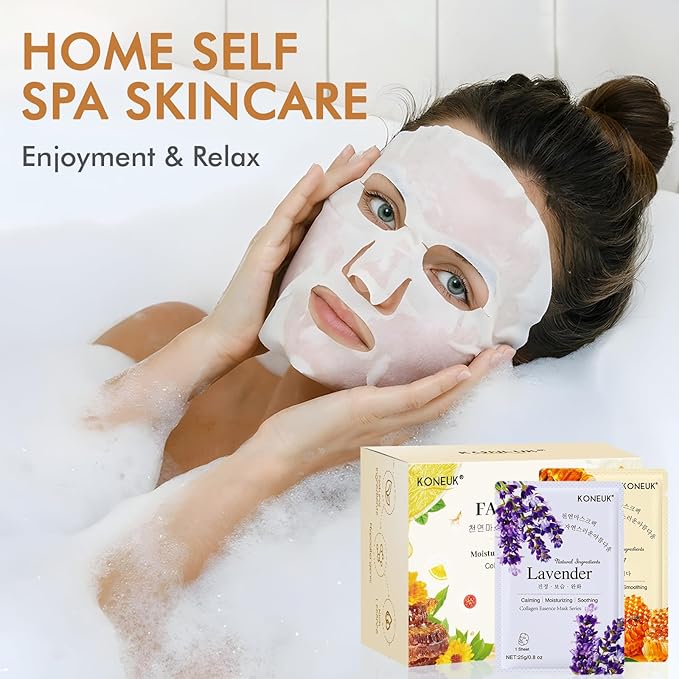 KONEUK 60 Pack Collagen Essence Face Masks Skincare for Women, Hydrating Sheet Face Masks Suitable for Dry and Sensitive Skin, Bulk Facial Masks for Women Skin Care, Face Mask Gifts Set for Spa Party